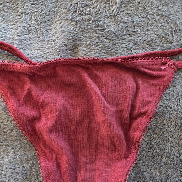 Victoria's Secret Pink! dark red cotton picot trim V-string Panties size XL - Picture 3 of 5